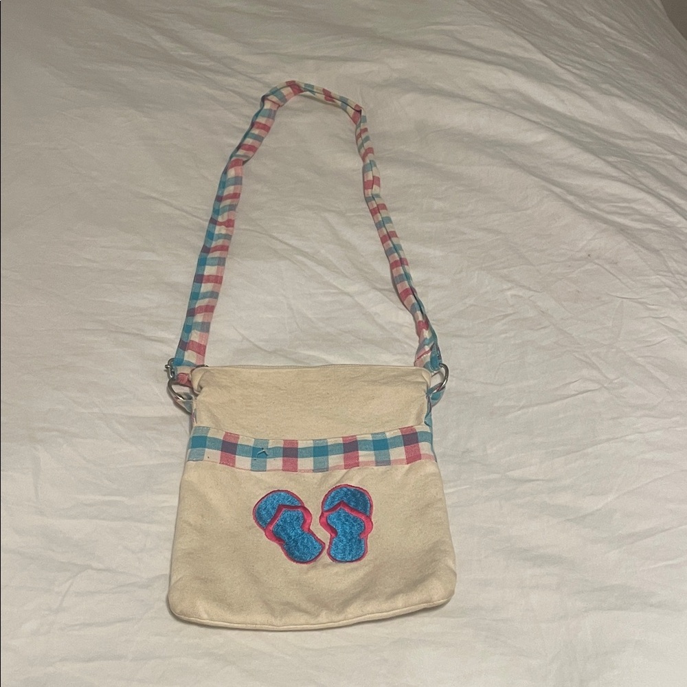 Beige Crossbody Bag with Flip Flop Design